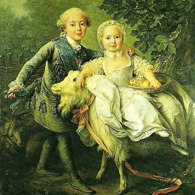 Francois-Hubert Drouais charles de france and his sister marie- adelaide France oil painting art